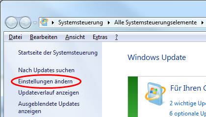 Windows 7 Update Einstellungen ändern