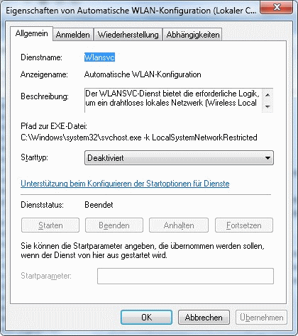 Windows 7 WLAN-Dienst deaktiviert