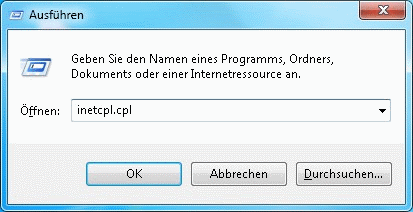 Windows 7 inetcpl.cpl aufrufen
