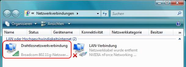 Windows Vista Netzwerkverbindungen WLAN