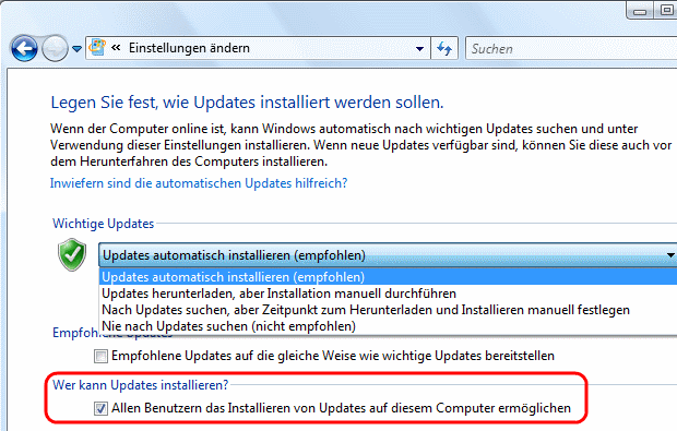 Windows Vista Update konfigurieren