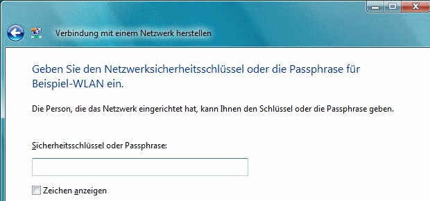 Windows Vista WLAN Sicherheitsschlüssel
