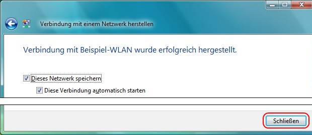 Windows Vista WLAN Verbindung hergestellt