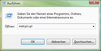 Windows Vista inetcpl.cpl aufrufen