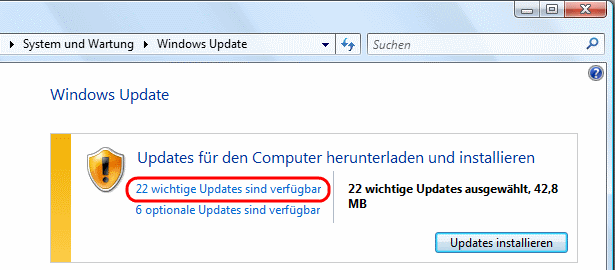 Windows 7 wichtige Updates sind verfügbar