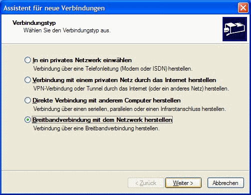 Windows XP Assistent für neue Verbindungen 1