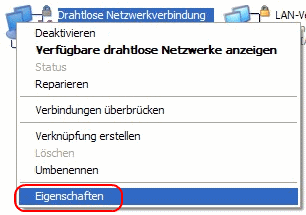 Windows XP Drahtlosnetzwerk Eigenschaften