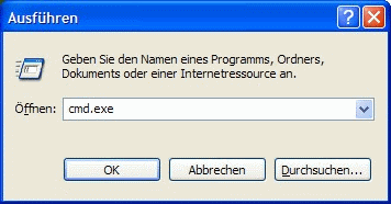 Windows XP Eingabeaufforderung aufrufen