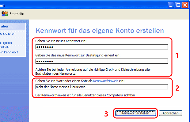 Windows XP Kennwort erstellen