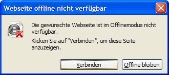 Windows XP Webseite offline nicht verfügbar