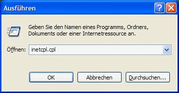 Windows XP inetcpl.cpl aufrufen