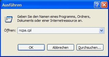 Windows XP ncpa.cpl aufrufen