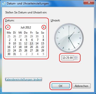 Windows 7 Datum und Uhrzeiteinstellungen