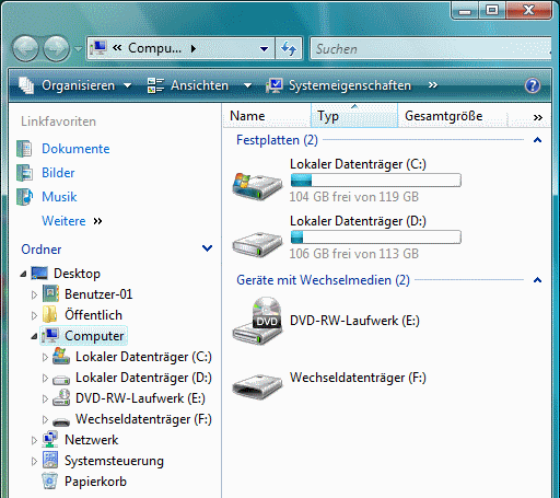 Windows Vista Explorer > Computer