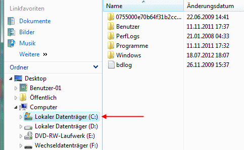 Windows Vista Explorer > Laufwerk C: