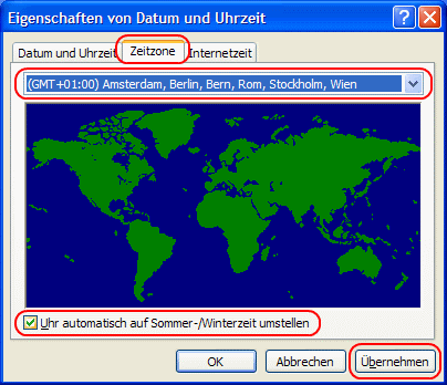 Windows XP Zeitzone ändern