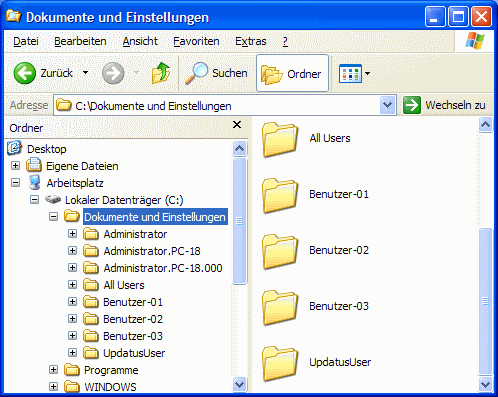 Windows XP > Dokumente und Einstellungen
