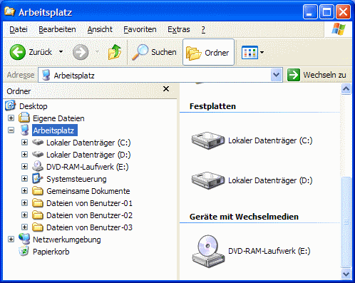Windows XP Explorer > Arbeitsplatz