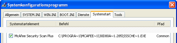 McAfee Security Scan Plus im Systemstart