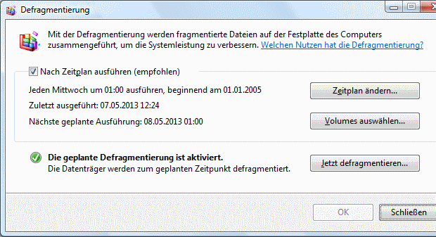 Windows Vista Defragmentierung