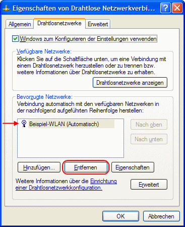 Windows XP WLAN-Verbindung entfernen