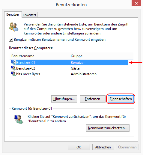 Windows 8 Benutzergruppe ändern