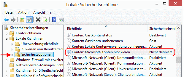 Windows 8 Lokale Richtlinien Sicherheitsoptionen