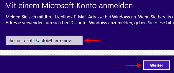Windows 8 Microsoft-Konto eingeben