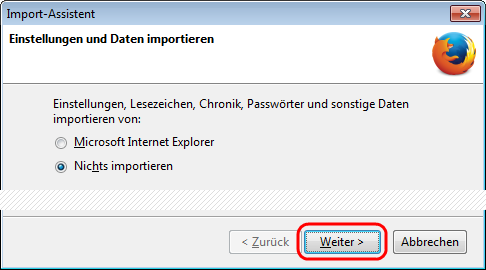 Firefox-Installation Import-Assistent