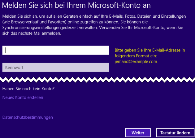 Windows 8.1 mit Microsoft-Konto installieren