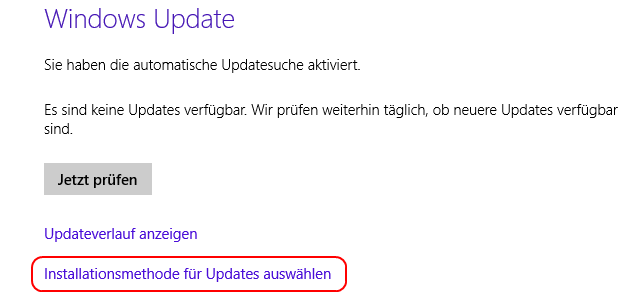 Windows 8.1 Installationsmethode für Updates auswählen