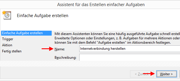 Windows 8.1 Aufgabe Breitbandverbindung automatisch herstellen