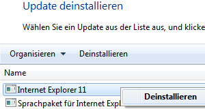 Windows 7 Internet Explorer Update deinstallieren