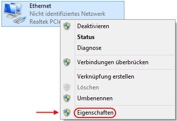 Windows 8.1 Ethernet-Verbindung Eigenschaften aufrufen