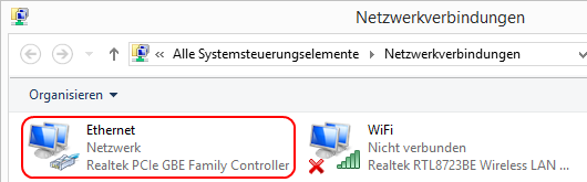 Windows 8.1 Netzwerkverbindungen Ethernet
