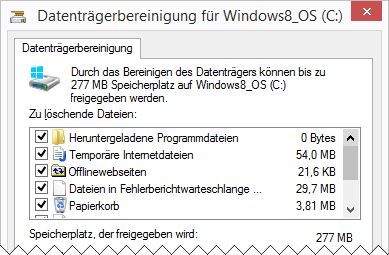 Windows 8.1 Datenträgerbereinigung Benutzerkonto