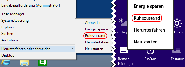 Windows 8.1 Ruhezustand anzeigen und verbergen