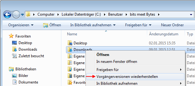 Windows 7 Dateien und Ordner wiederherstellen
