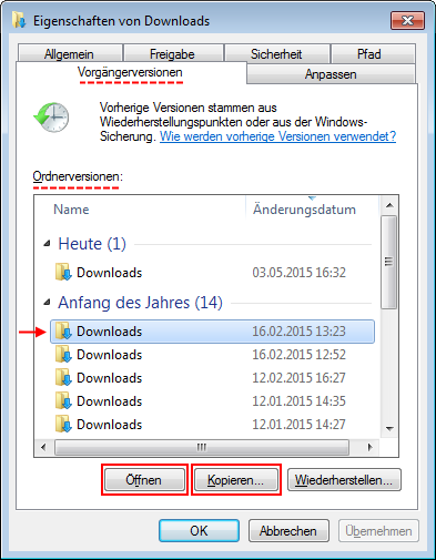 Windows 7 Vorgängerversion aus Schattenkopie wiederherstellen