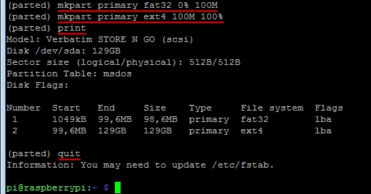 Raspberry Pi 3: USB-Laufwerk 2 Partitionen anlegen